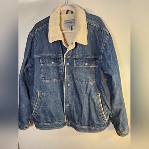Eddie Bauer Denim faux Sherpa-Lined Jacket Snap Clouser Fannel Lined Pockets XL